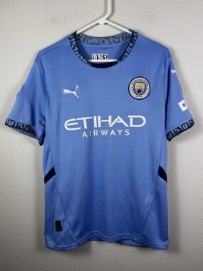 Puma Men’s Manchester City Soccer Home Jersey in Sky Blue with Navy Trim